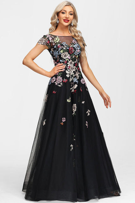 Robe De Soirée Florale Élégante Noire-300 - gallery 1