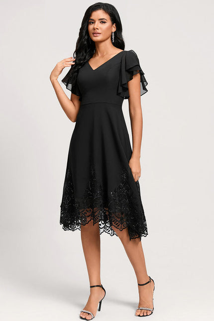 Robe Noire Chic À Volants Transparents - gallery 1