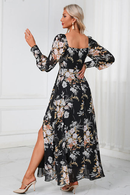 Robe Longue Fleurie Chic Noire - gallery 3