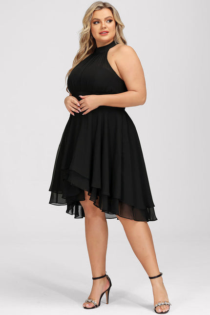 Robe Cocktail Asymétrique En Mousseline - gallery 7