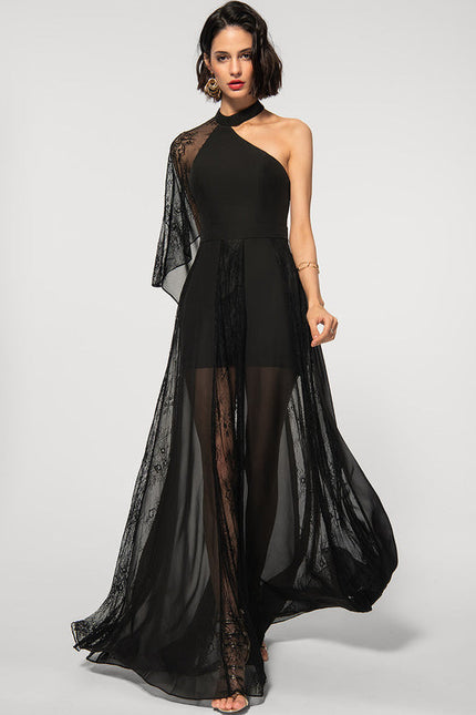 Robe Noire Asymétrique En Mousseline