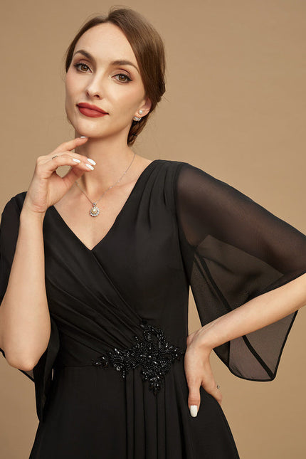 Robe Noire Luxe Satinée À Manches. - gallery 6