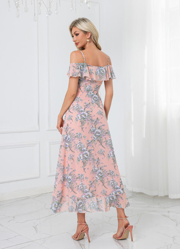 Robe Florale Chic Décolleté Épaule Nue - gallery 7