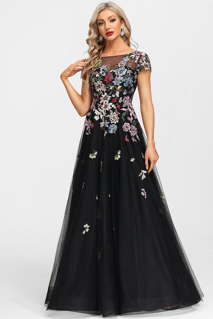 Robe De Soirée Florale Élégante Noire-300 - gallery 8