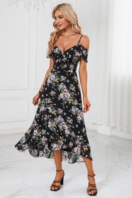 Robe Florale Chic Décolleté Épaule Nue - gallery 5