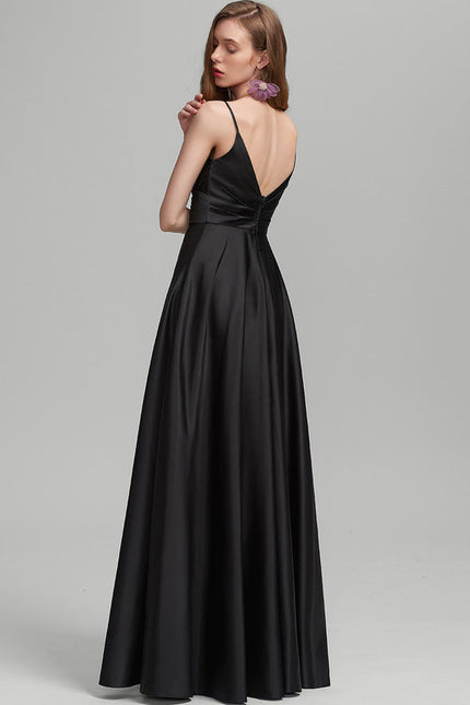 Robe Noire Luxe Satinée Fendue - gallery 2