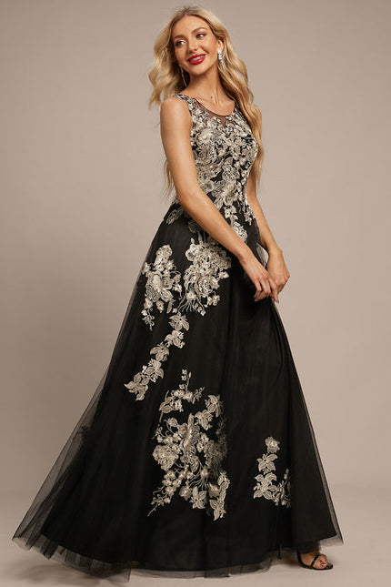 Robe Noire Luxe Tulle Brodé - gallery 1