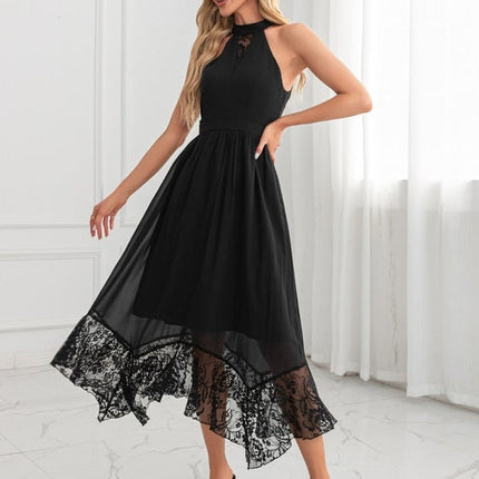 Robe Trapèze Noire En Dentelle