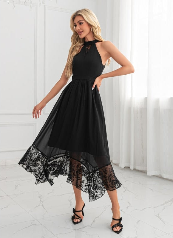 Robe Trapèze Noire En Dentelle