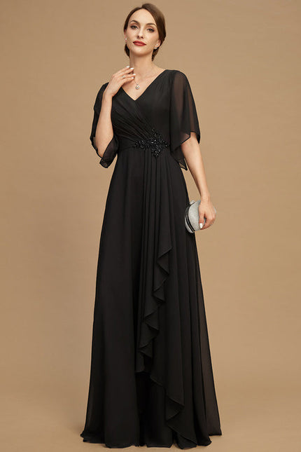 Robe Noire Luxe Satinée À Manches. - gallery 1
