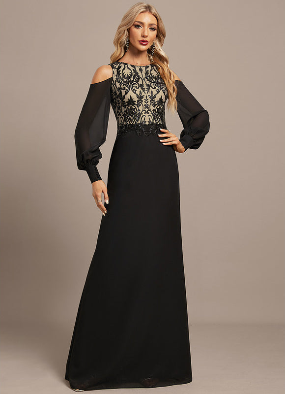 Robe Noire Luxe À Manches Bouffantes - gallery 1