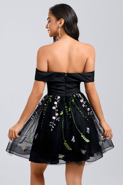 Robe Noire Tulle Brodé - gallery 3