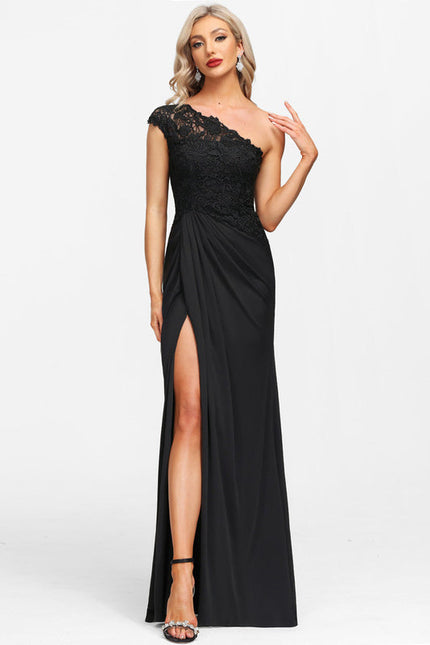 Robe Noire Asymétrique Élégante Fendue - gallery 2