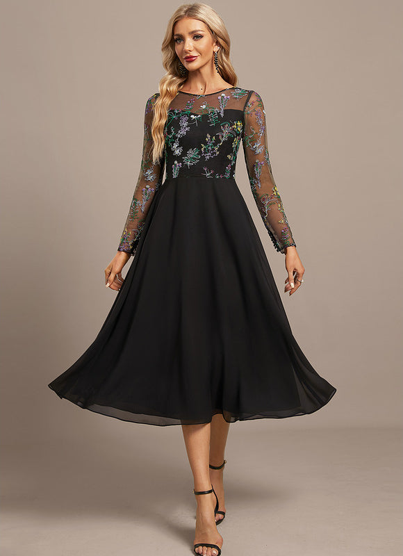 Robe Noire Luxe À Manches Transparentes - gallery 2