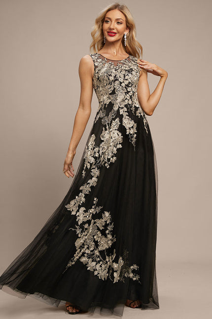 Robe Noire Luxe Tulle Brodé - gallery 2