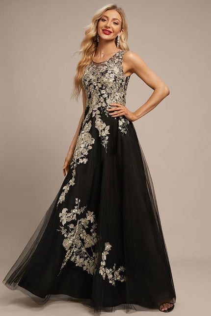 Robe Noire Luxe Tulle Brodé