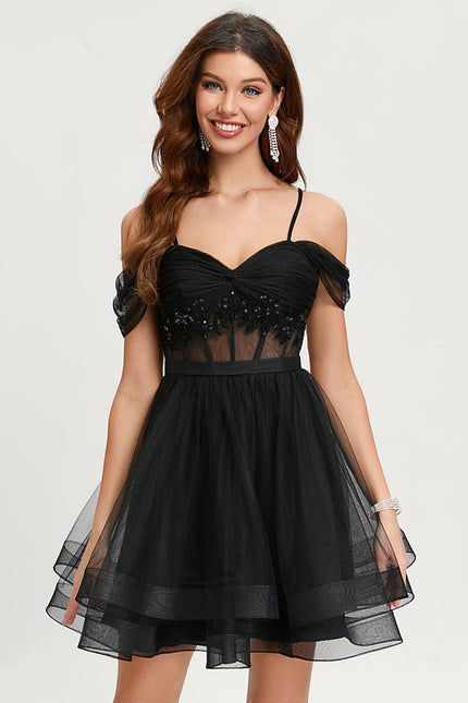 Robe De Bal Tulle Scintillant Noir - gallery 2