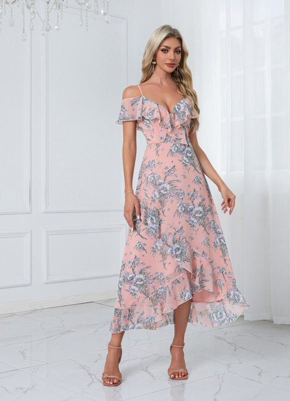 Robe Florale Chic Décolleté Épaule Nue - gallery 6