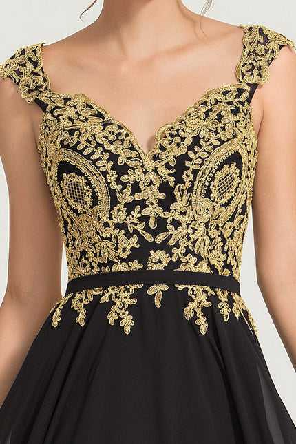 Robe Noire Luxe À Broderies Dorées - gallery 2