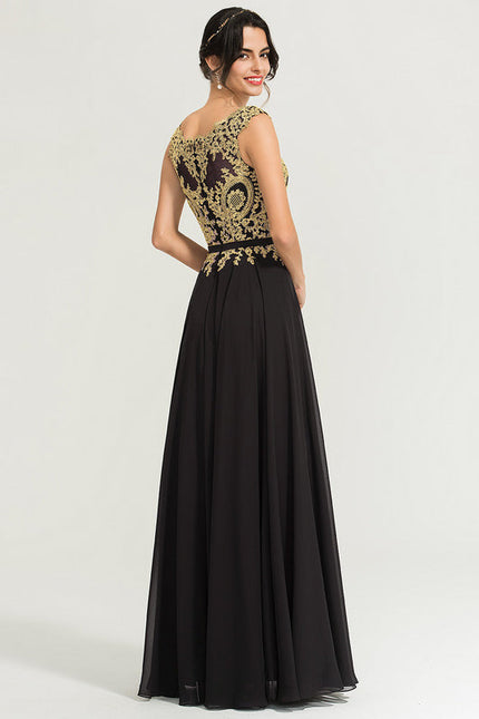 Robe Noire Luxe À Broderies Dorées - gallery 4