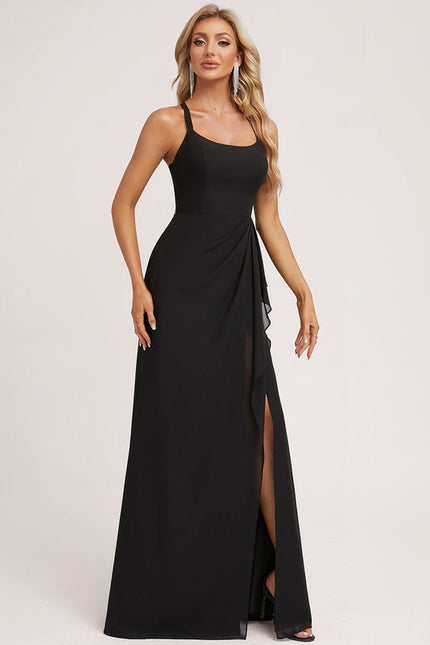 Robe Noire Élégante Fendue Chic - gallery 2