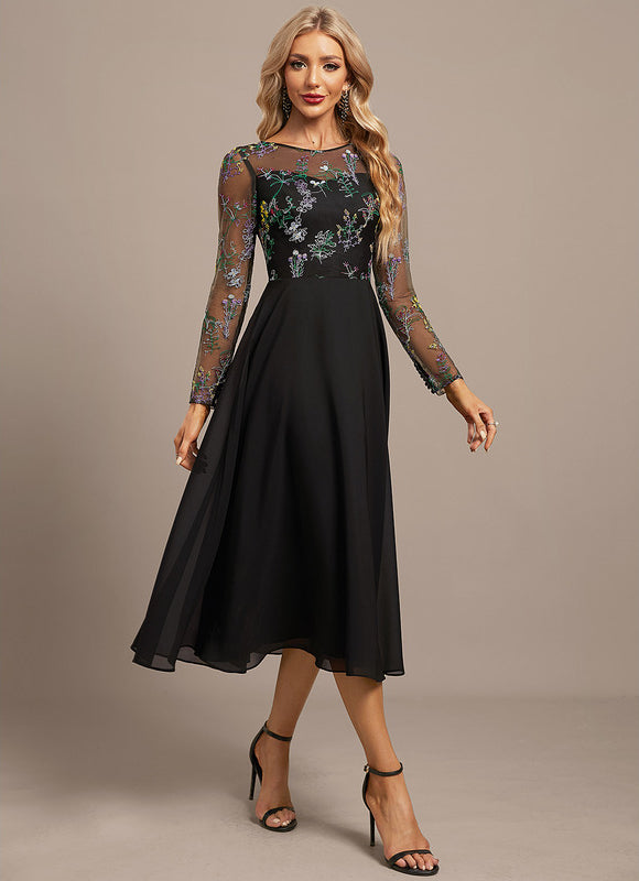 Robe Noire Luxe À Manches Transparentes - gallery 4