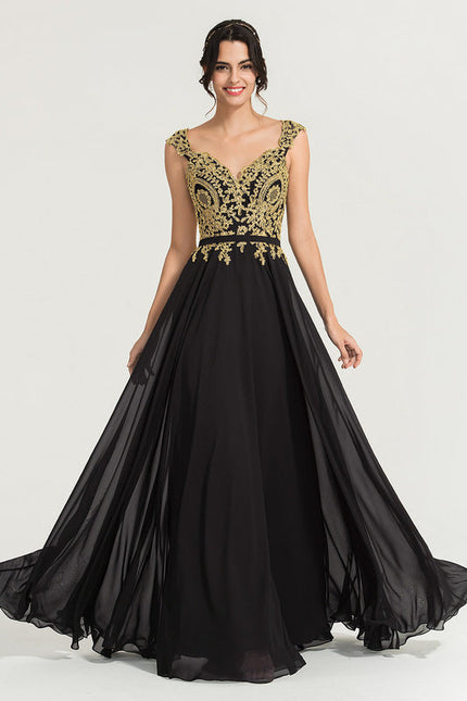 Robe Noire Luxe À Broderies Dorées