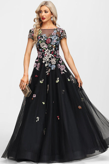 Robe De Soirée Florale Élégante Noire-300 - gallery 6