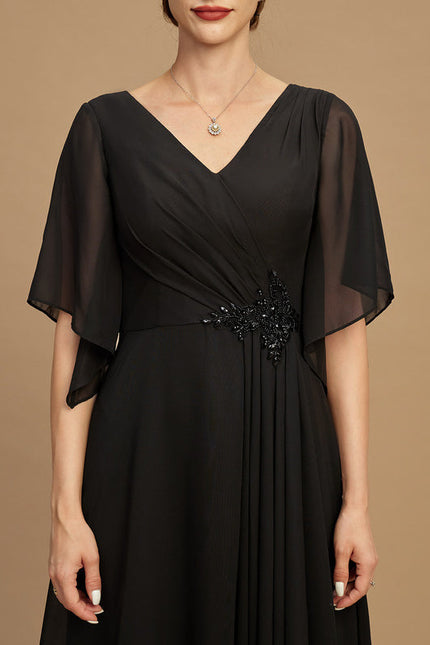 Robe Noire Luxe Satinée À Manches. - gallery 2