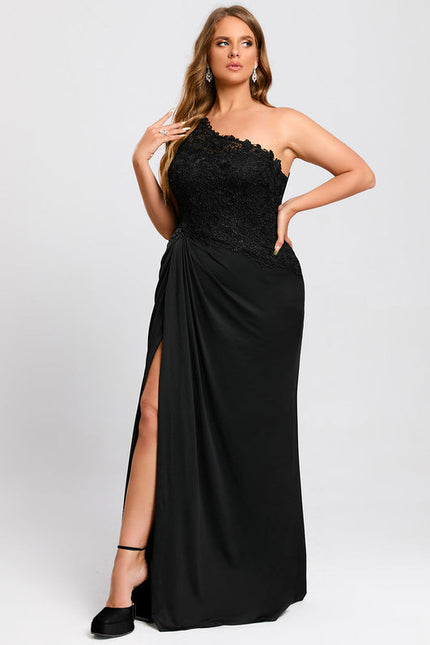 Robe Noire Asymétrique Élégante Fendue - gallery 8