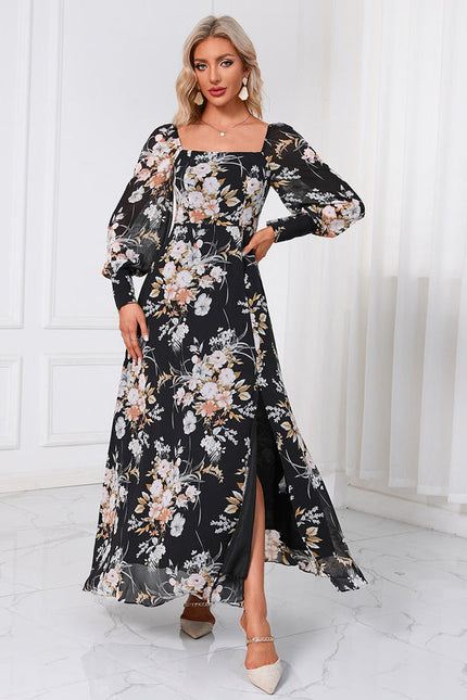 Robe Longue Fleurie Chic Noire - gallery 1
