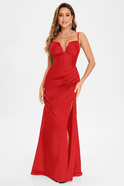 Robe Noire Satinée Fendue - gallery 2