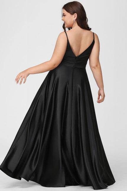 Robe Noire Luxe Satinée Fendue - gallery 7