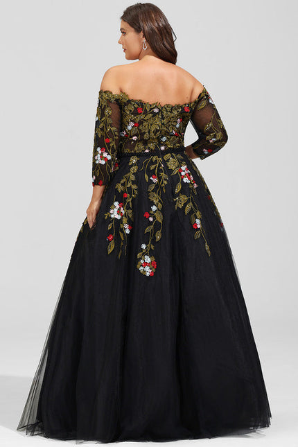 Robe De Soirée Florale Élégante Noire - gallery 8