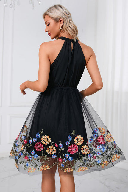Robe Noire Tulle Brodée Florale - gallery 2