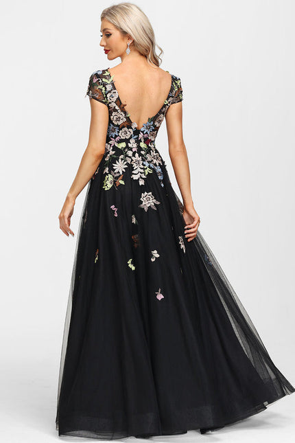 Robe De Soirée Florale Élégante Noire-300 - gallery 2