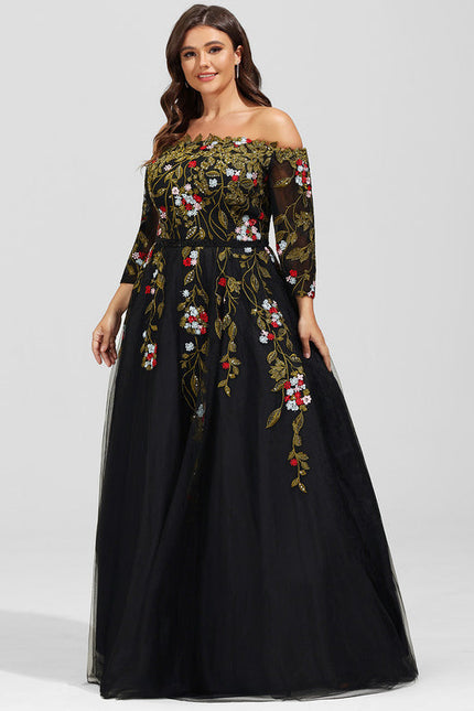 Robe De Soirée Florale Élégante Noire - gallery 9