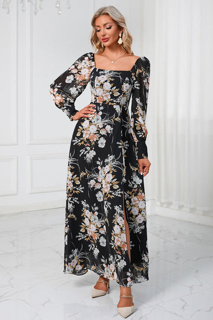 Robe Longue Fleurie Chic Noire - gallery 5