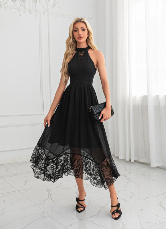 Robe Trapèze Noire En Dentelle - gallery 6