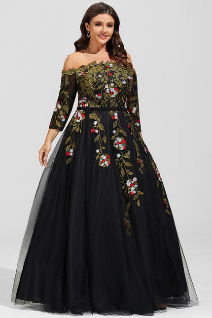Robe De Soirée Florale Élégante Noire - gallery 7