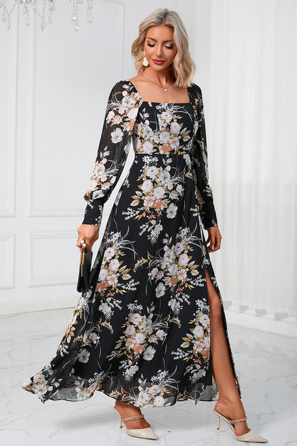 Robe Longue Fleurie Chic Noire - gallery 2