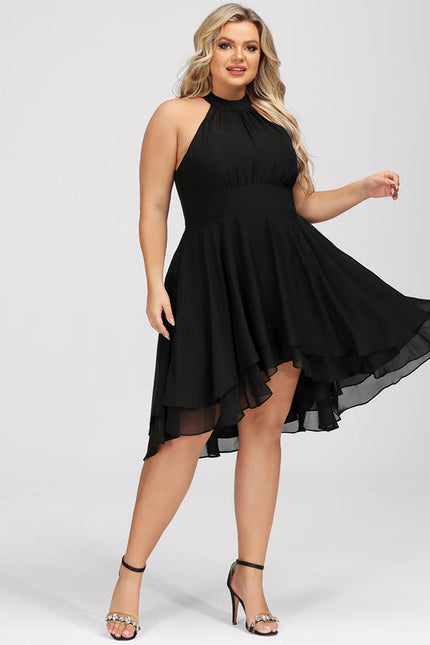 Robe Cocktail Asymétrique En Mousseline - gallery 5