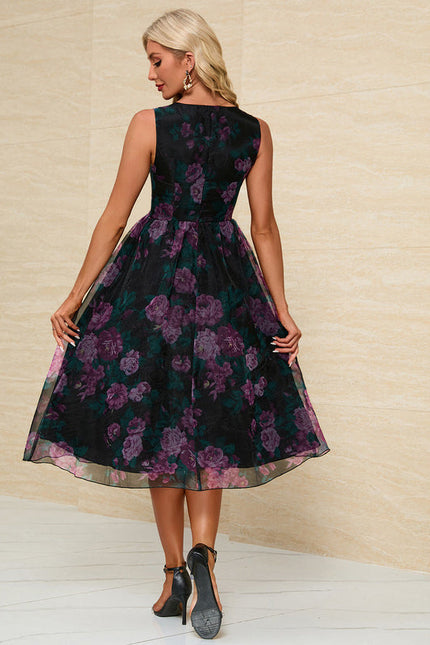 Robe Midi Fleurie Chic Noire - gallery 3