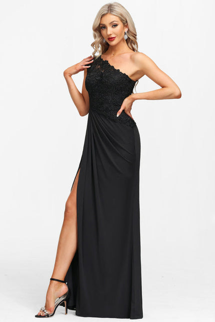 Robe Noire Asymétrique Élégante Fendue - gallery 3