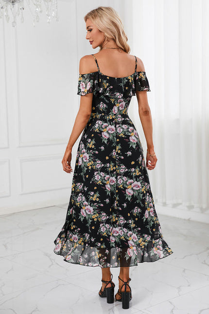 Robe Florale Chic Décolleté Épaule Nue - gallery 2
