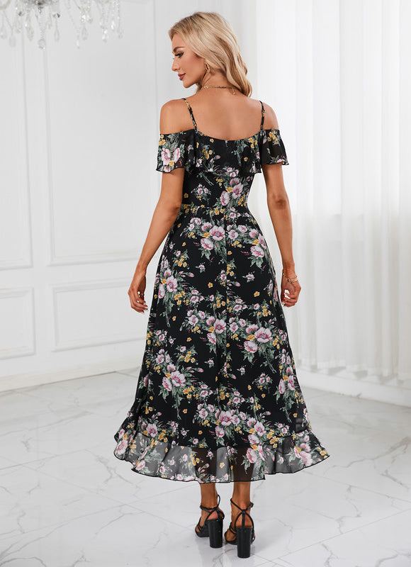 Robe Florale Chic Décolleté Épaule Nue - gallery 2