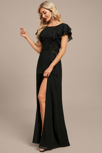 Robe Noire Luxe À Manches Bouffantes - gallery 4