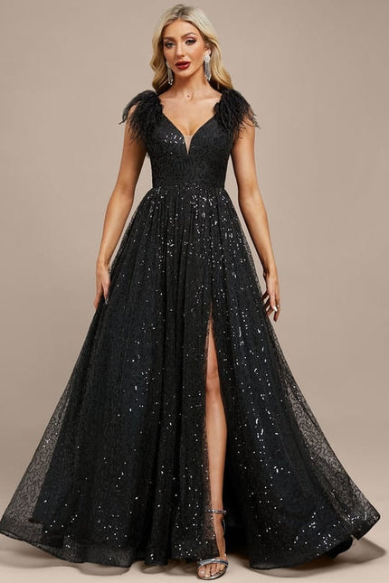 Robe De Soiree Noir A Paillette