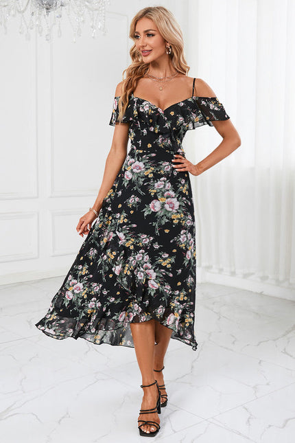 Robe Florale Chic Décolleté Épaule Nue - gallery 1