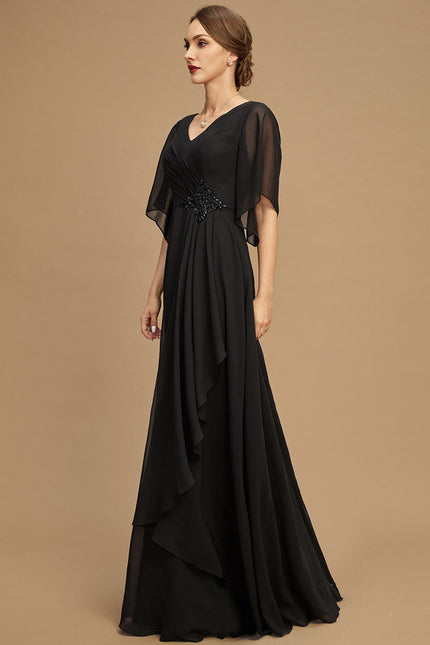 Robe Noire Luxe Satinée À Manches. - gallery 3